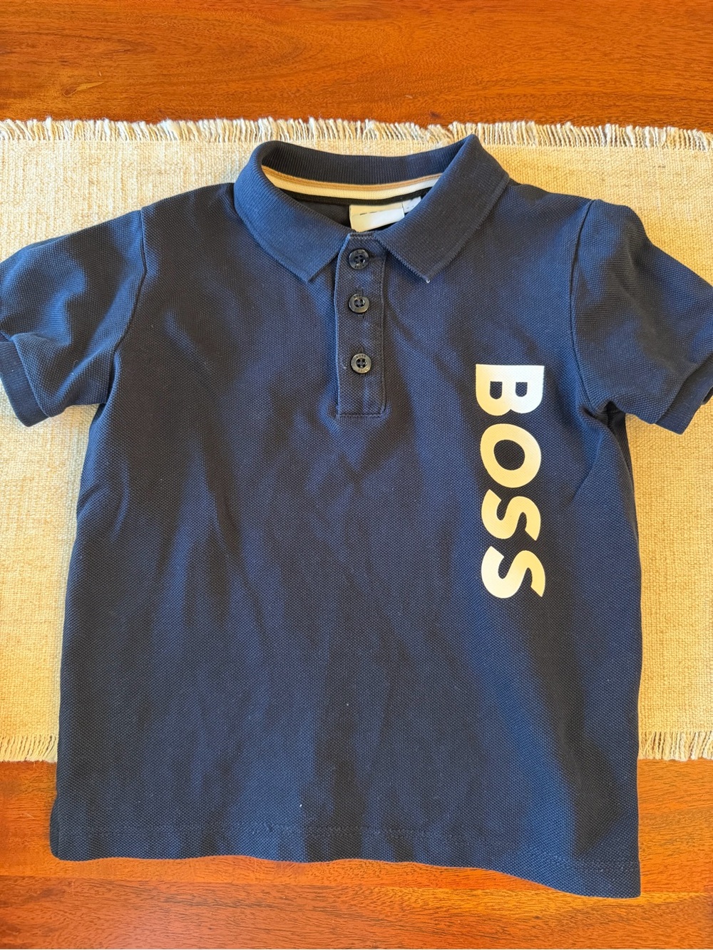 BOSS Navy Blue Polo with Vertical White Logo